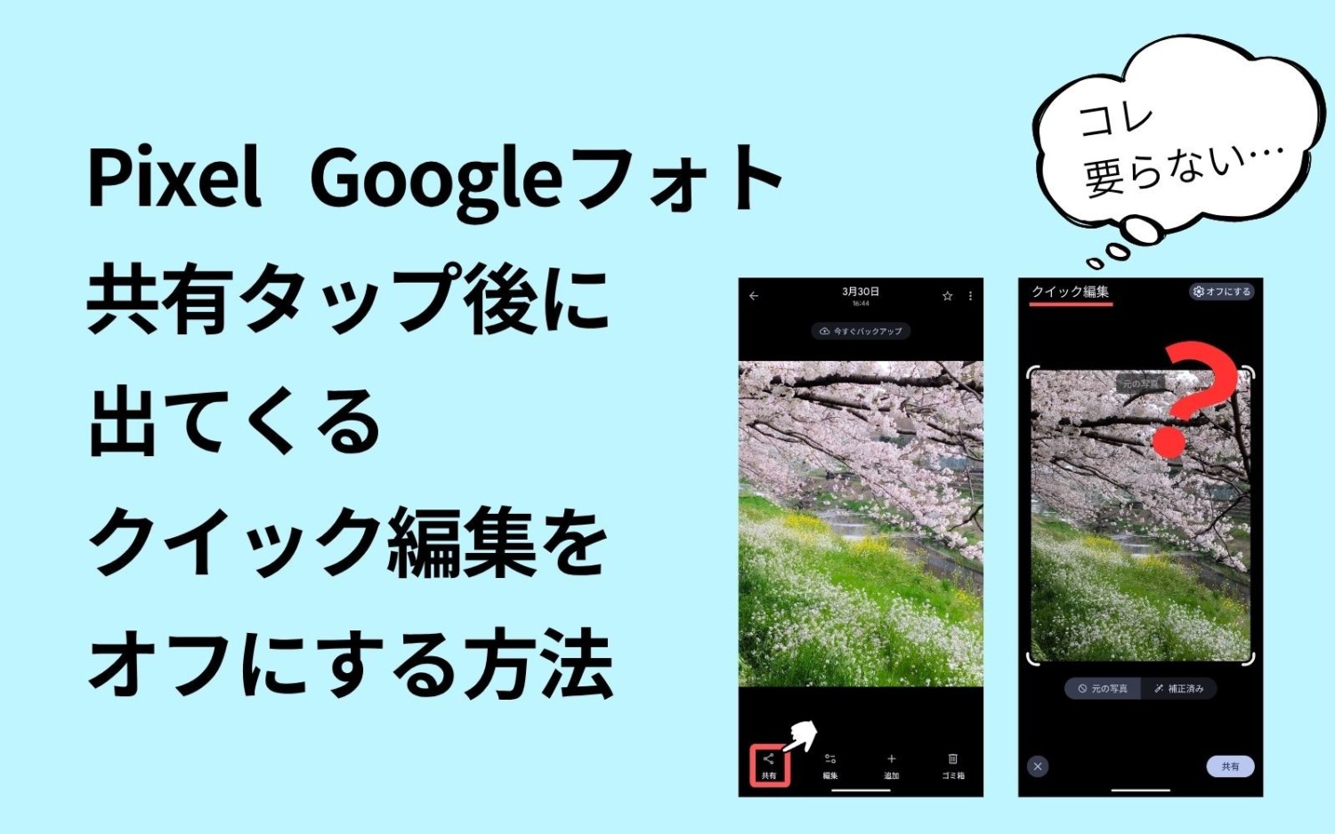 Pixel,Googleフォト,共有,クイック編集,オフ,オン