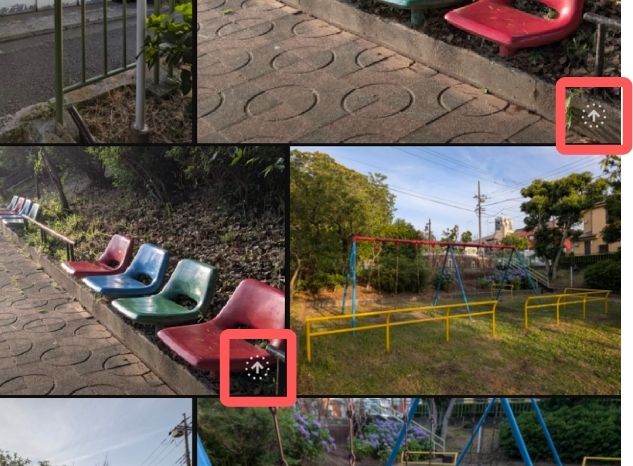 googleフォト,矢印,マーク,消し方,右下